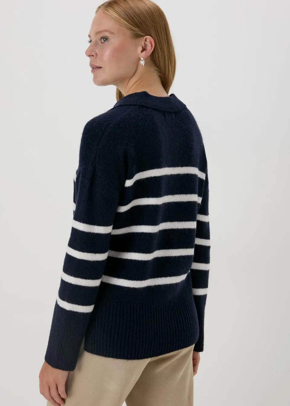 Tops>Papaya Stripe V-Neck Jumper Navy