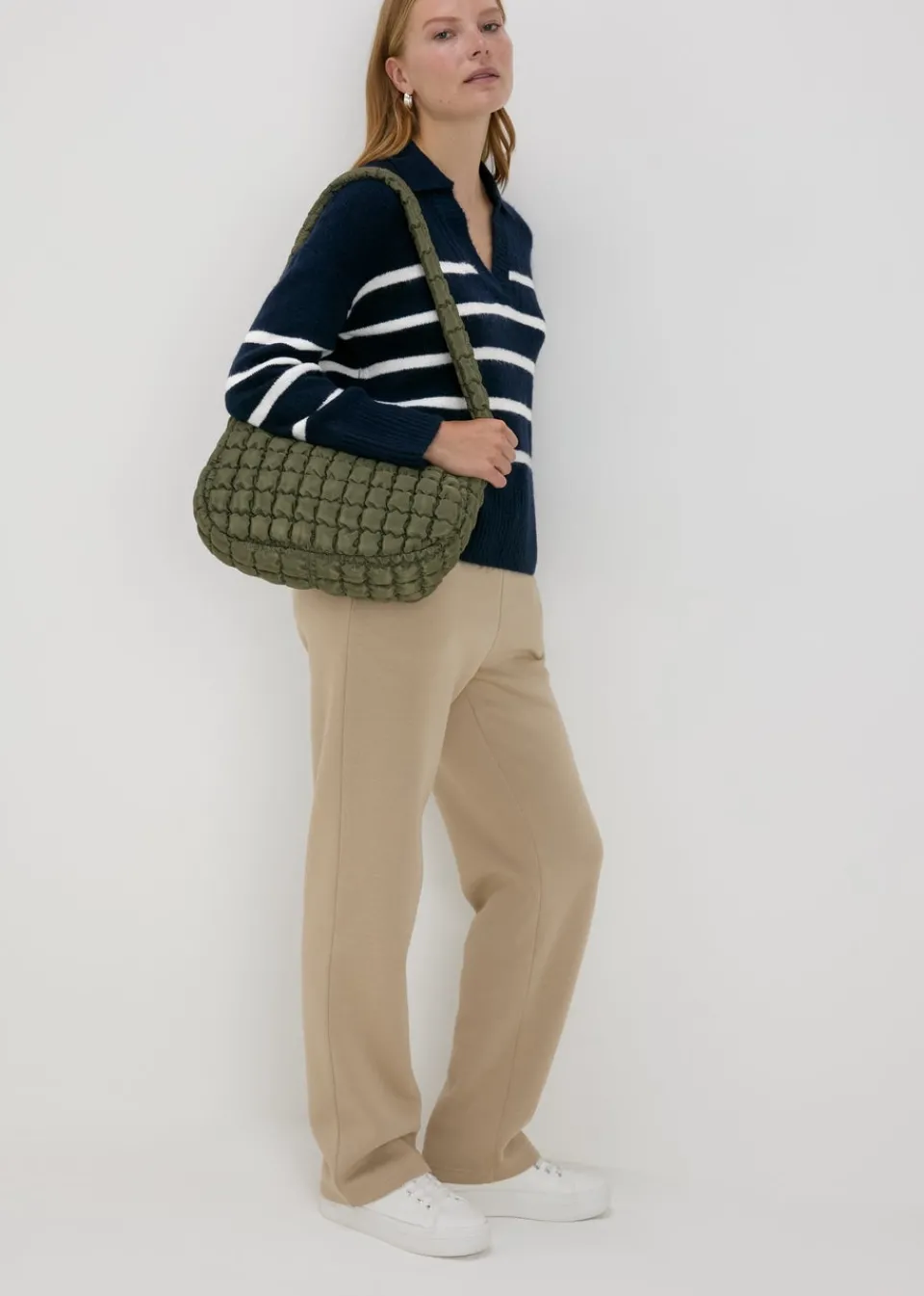 Tops>Papaya Stripe V-Neck Jumper Navy