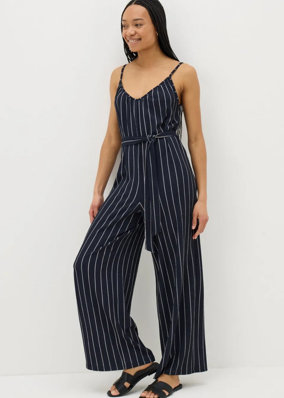 Jumpsuits & Playsuits>Papaya Stripe Wide Leg Jersey Jumpsuit Navy
