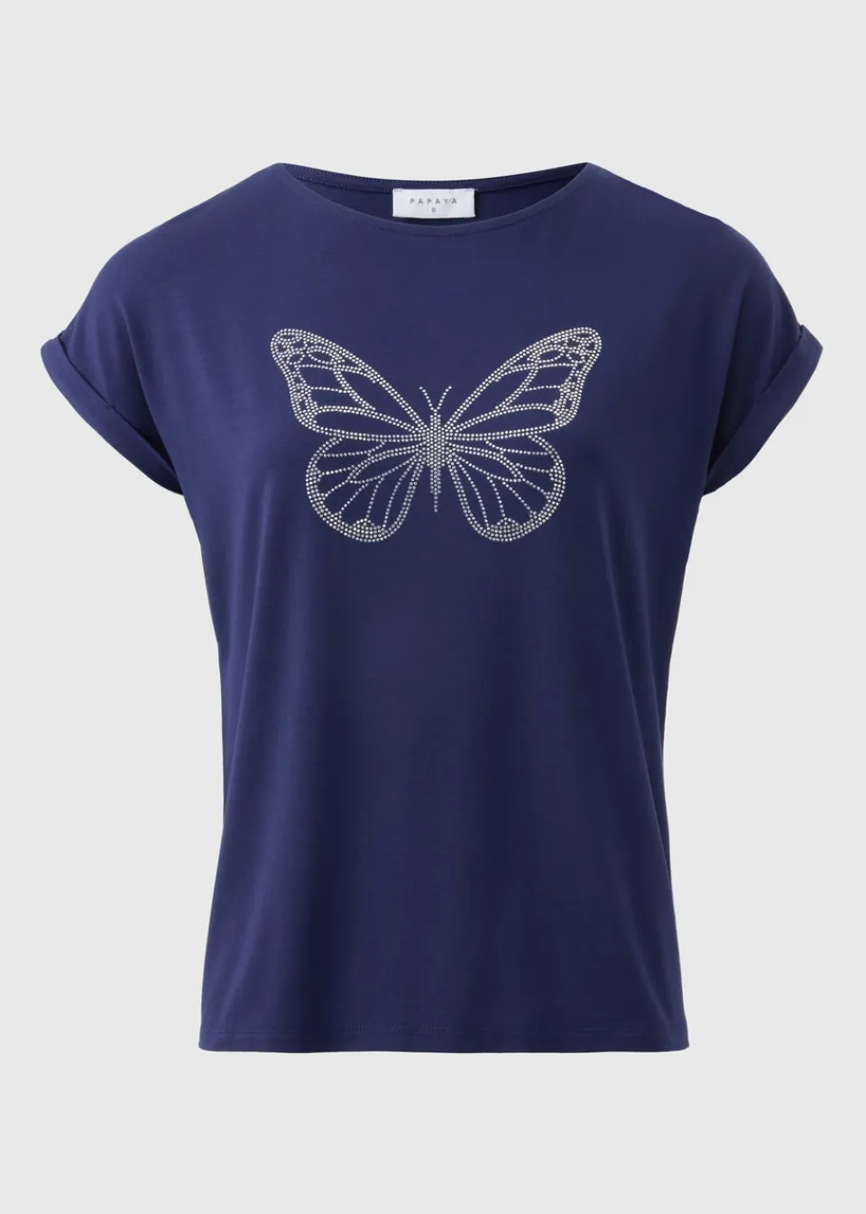 T-Shirts>Papaya Navy Studded Butterfly T-Shirt