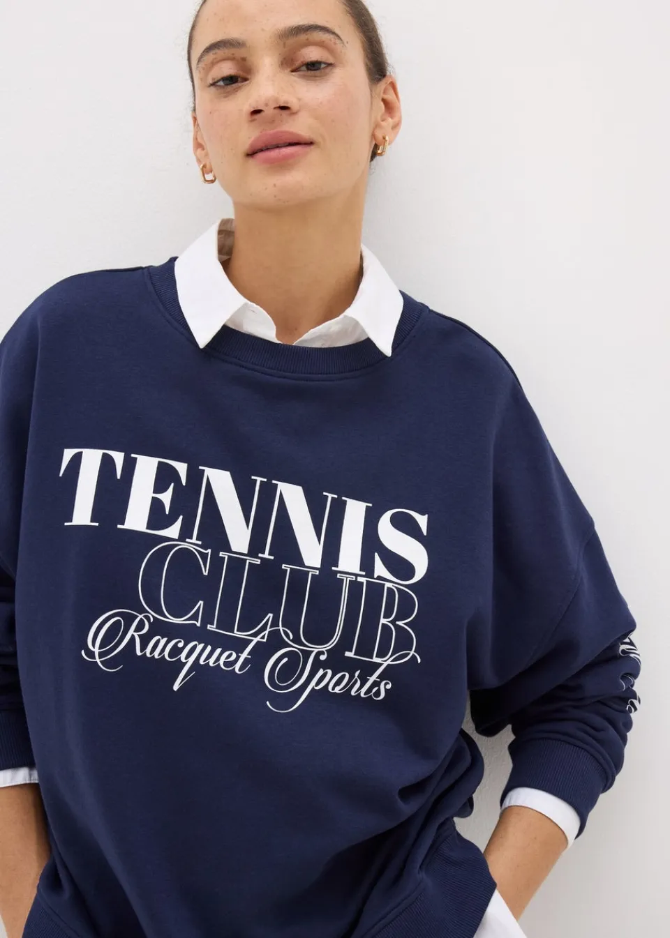 Tops>Papaya Navy Tennis Slogan Sweatshirt
