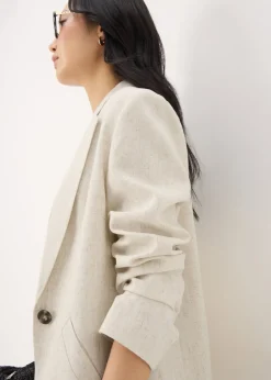 Coats & Jackets>Papaya Neutral Linen Blend Blazer