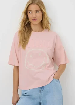T-Shirts> Nirvana Pink Frayed Graphic Box Fit T-Shirt