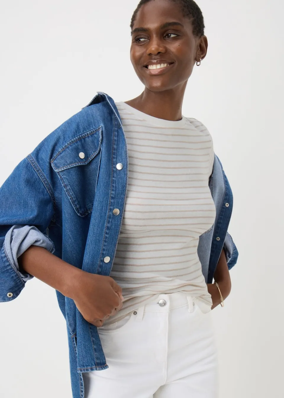 T-Shirts>Papaya Oatmeal Stripe Fitted T-Shirt