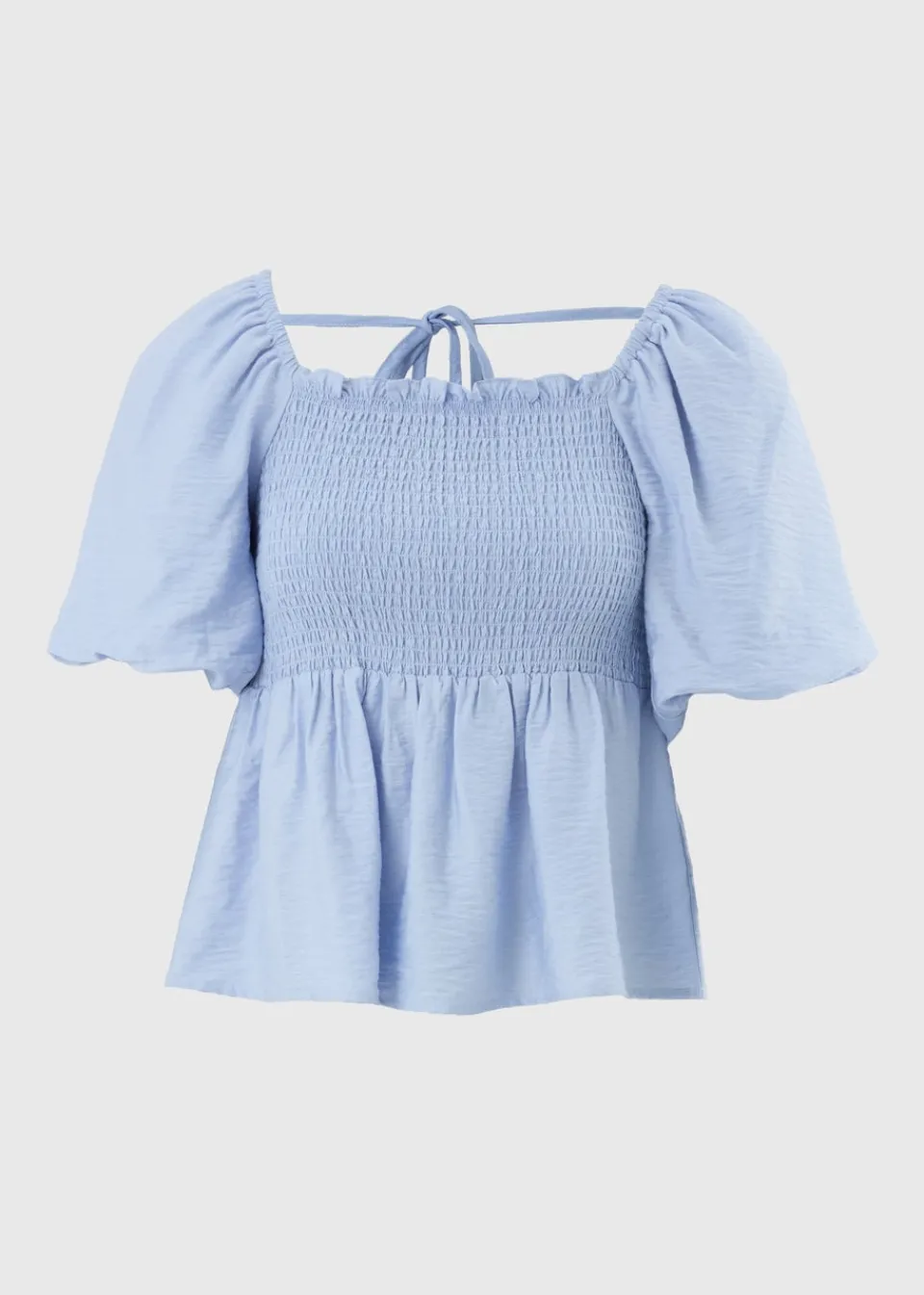 Tops>Papaya Pale Blue Shirred Tie Back Blouse