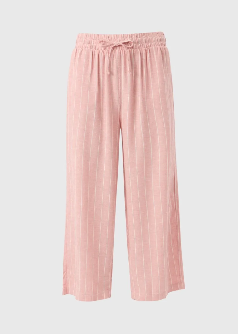 Trousers>Papaya Pale Pink Linen Blend Stripe Wide Leg Cropped Trousers