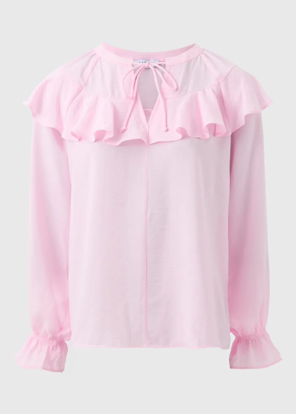 Tops>Papaya Pale Pink Ruffle Tie Neck Blouse