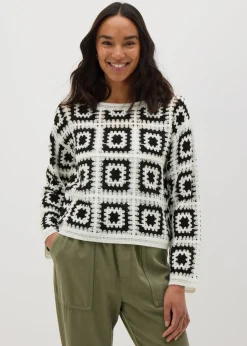 Knitwear>Papaya Petite Black Crochet Patchwork Jumper