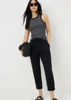 Trousers>Papaya Petite Black Linen Blend Tapered Trousers