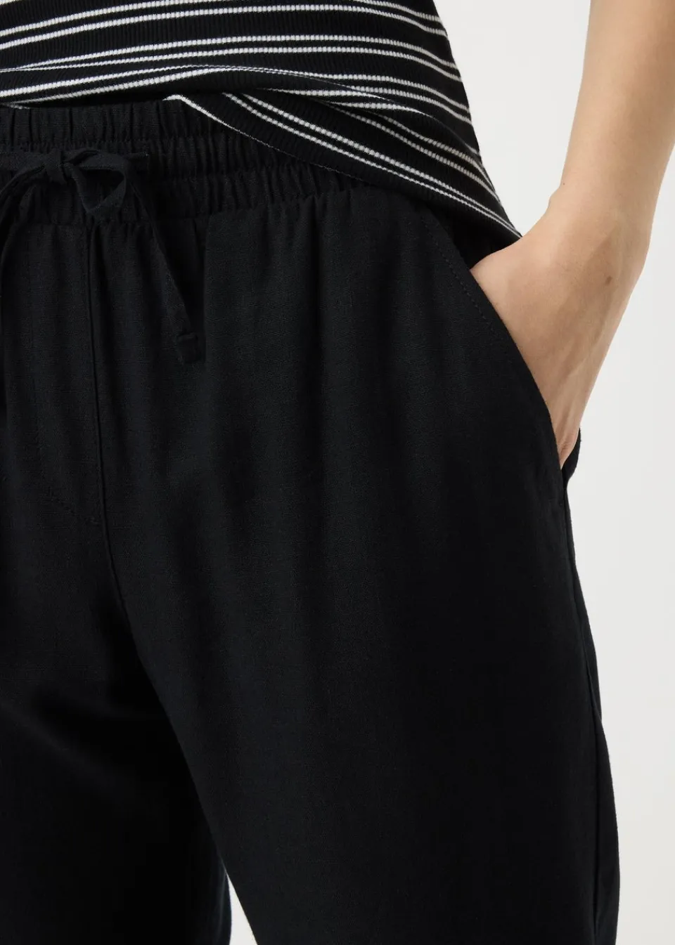 Trousers>Papaya Petite Black Linen Blend Tapered Trousers