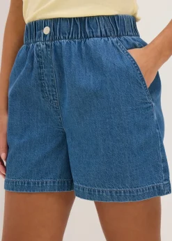 Shorts>Papaya Petite Blue Mid Wash Cotton Paper Bag Shorts