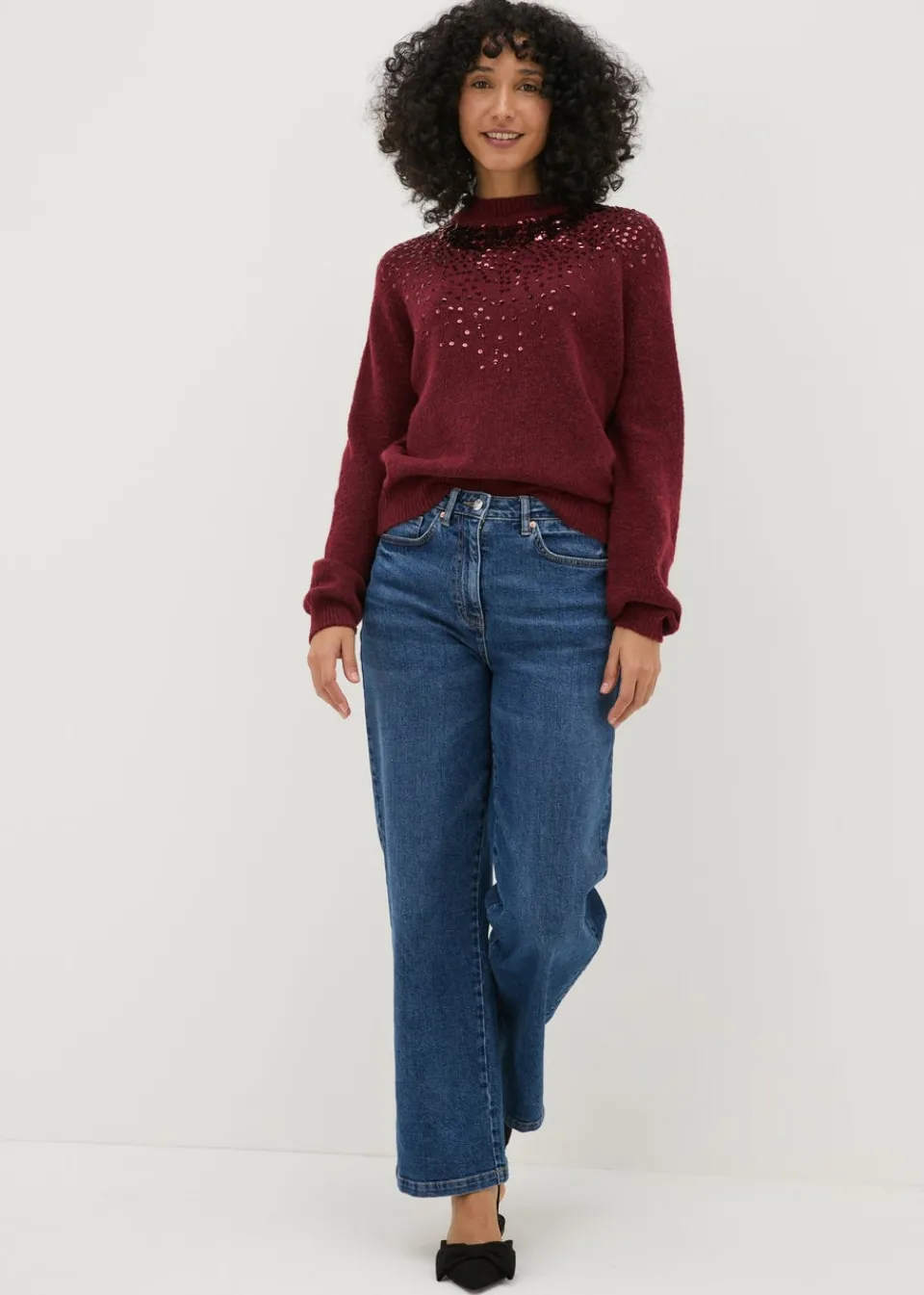 Tops>Papaya Petite Burgundy Scatter Sequin Jumper