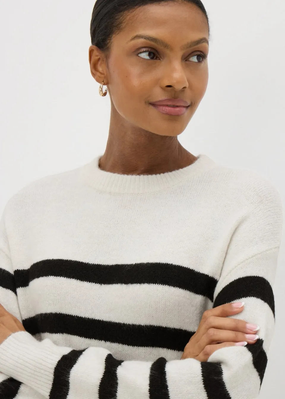 Knitwear>Papaya Petite Cream Stripe Knitted Mini Dress