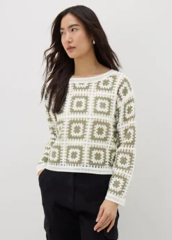 Tops> Papaya Petite Green Crochet Patchwork Jumper