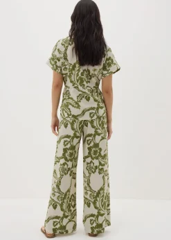 Trousers>Papaya Petite Green Floral Print Wide Leg Trousers
