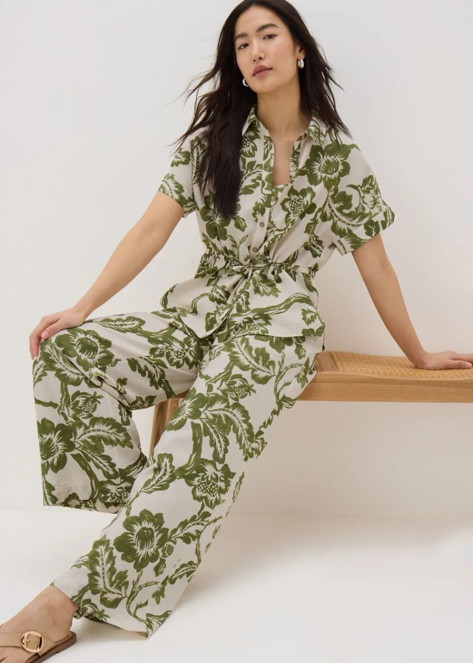Trousers>Papaya Petite Green Floral Print Wide Leg Trousers