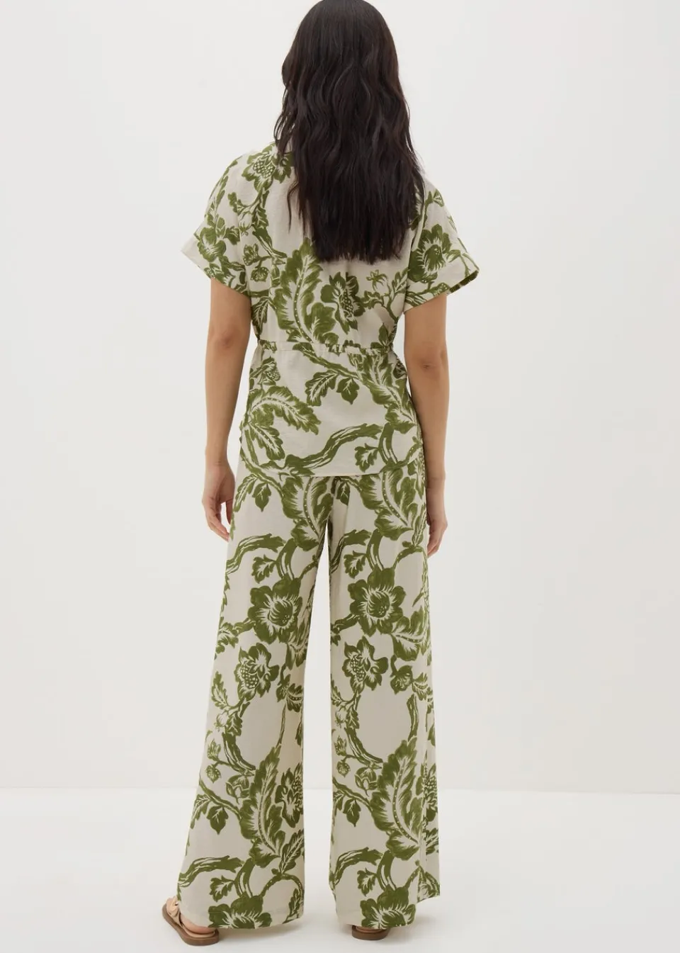 Trousers>Papaya Petite Green Floral Print Wide Leg Trousers