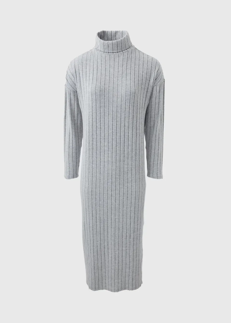 Knitwear>Papaya Petite Grey Ribbed Roll Neck Midi Dress