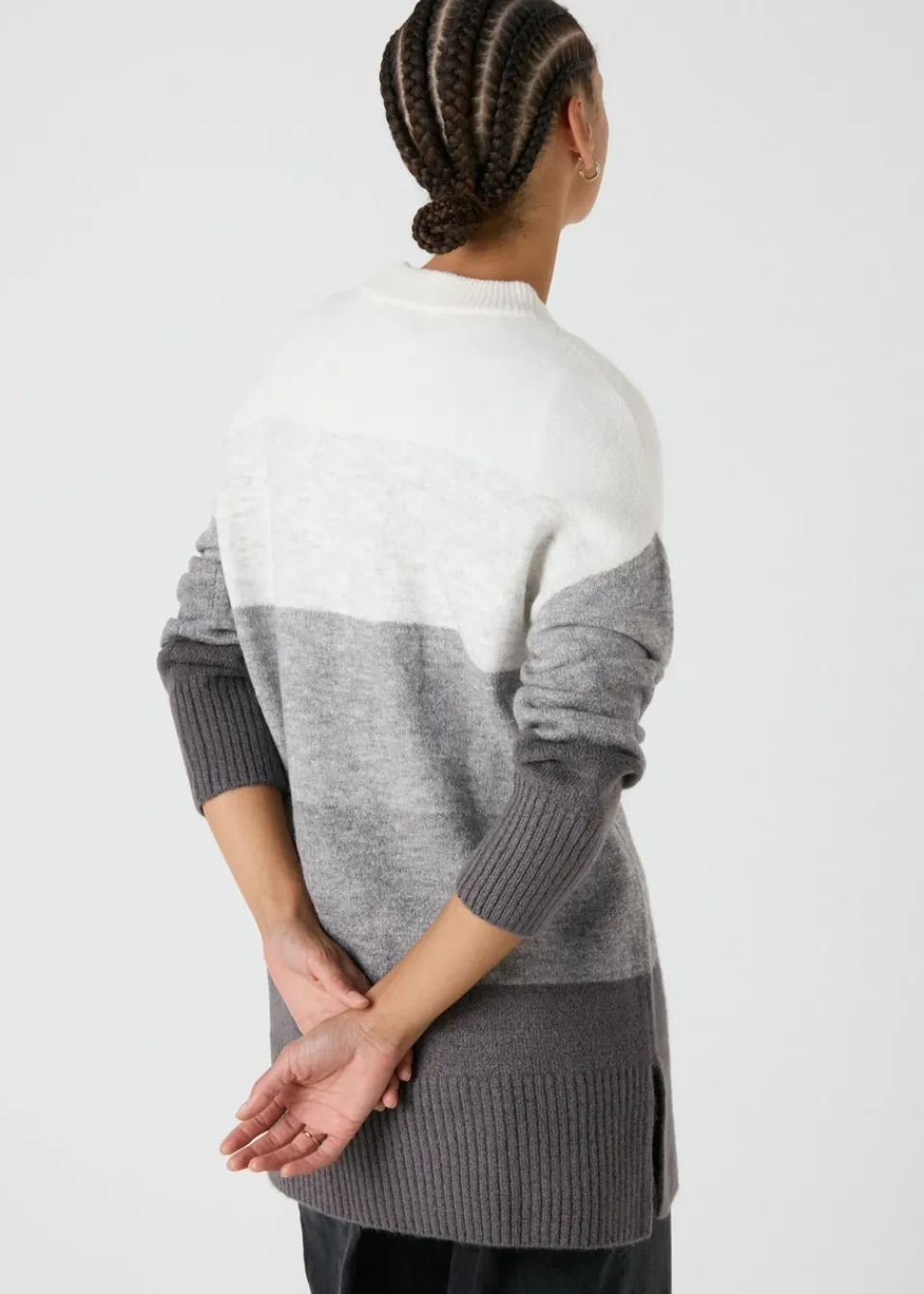 Knitwear>Papaya Petite Grey Stripe Knitted Tunic