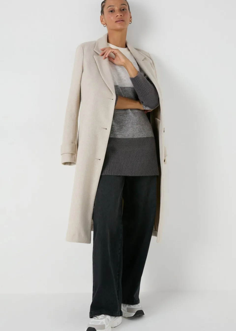 Knitwear>Papaya Petite Grey Stripe Knitted Tunic