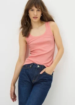 Tops>Papaya Peach Ribbed Scoop Neck Vest Top