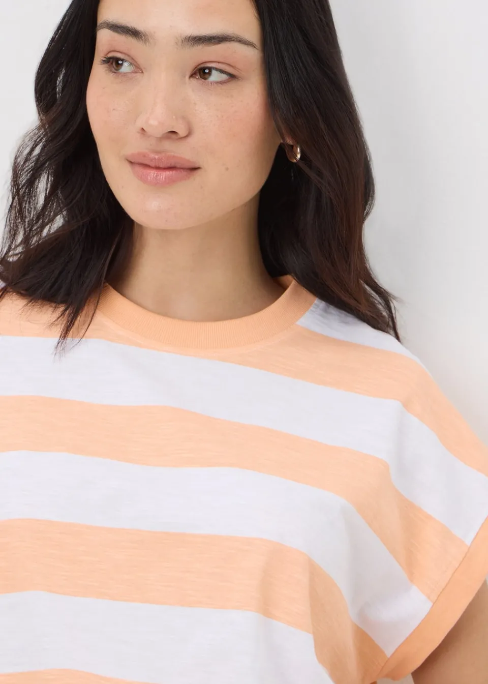 T-Shirts>Papaya Peach Stripe Short Sleeve Top