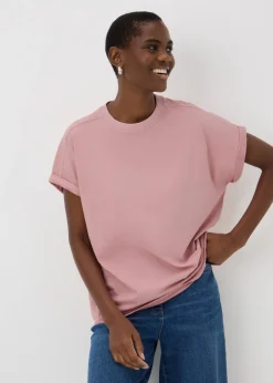 T-Shirts>Papaya Pink Acid Wash Longline T-Shirt