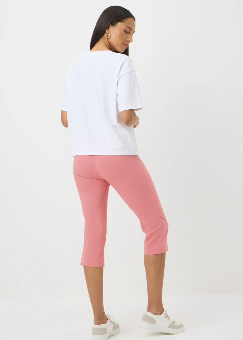 Leggings>Papaya Pink Bengaline Cropped Leggings