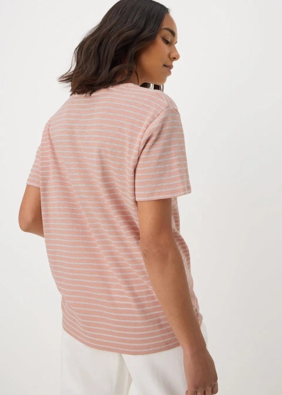 T-Shirts>Papaya Pink Burnout Stripe Relaxed Fit T-Shirt