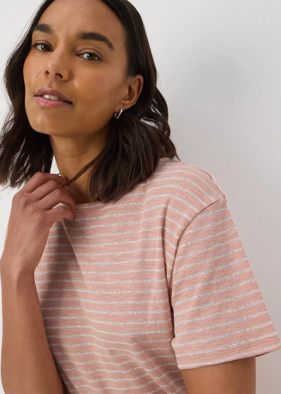 T-Shirts>Papaya Pink Burnout Stripe Relaxed Fit T-Shirt
