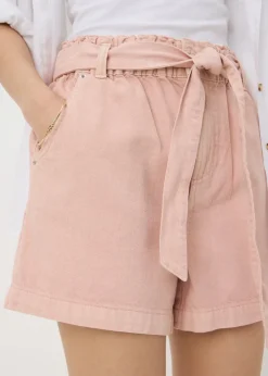 Shorts>Papaya Pink Cotton Belted Shorts