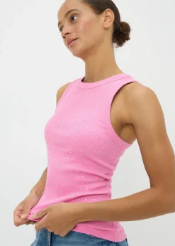 Tops>Papaya Diamante Vest Top Pink