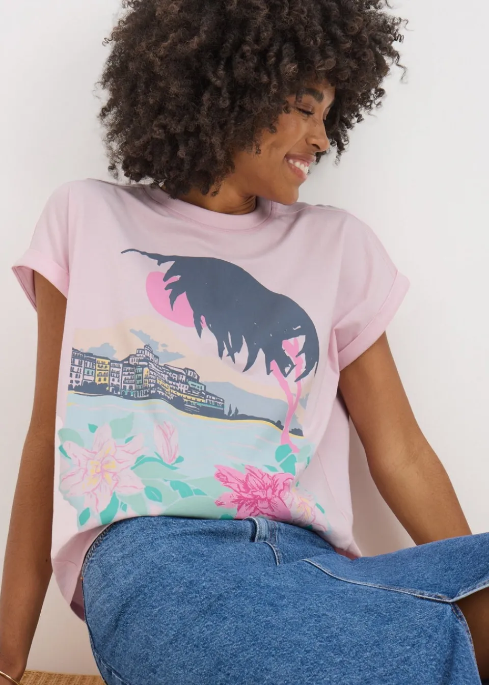 T-Shirts>Papaya Pink Embellished Rhodes Graphic T-Shirt