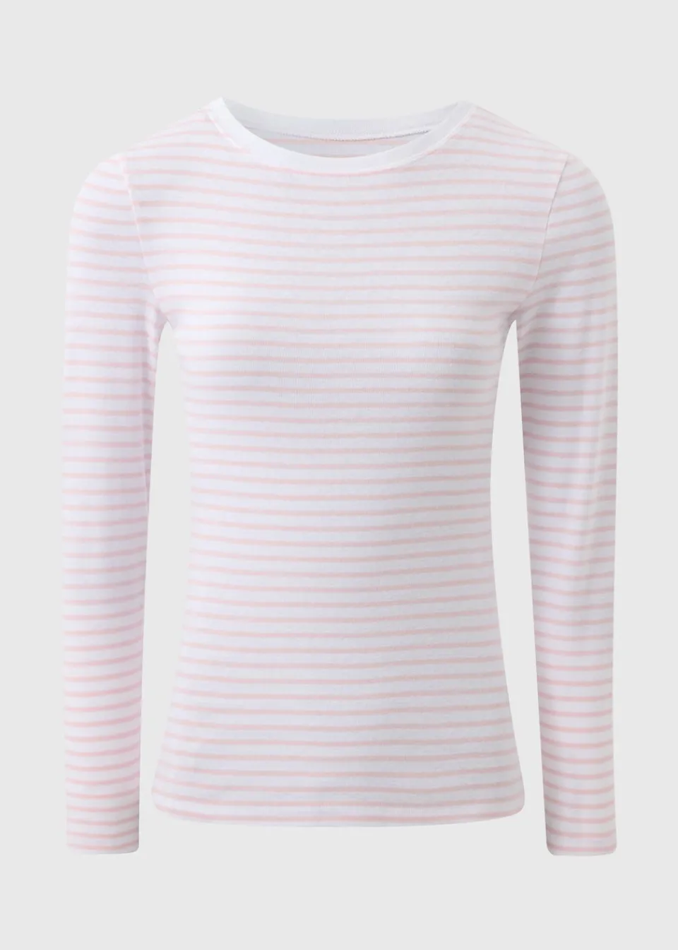 T-Shirts>Papaya Pink Fitted Long Sleeve Stripe Top