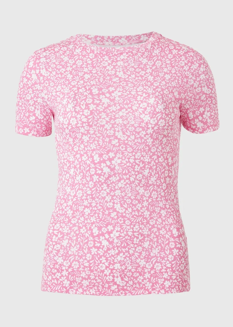 T-Shirts>Papaya Pink Floral Fitted T-Shirt