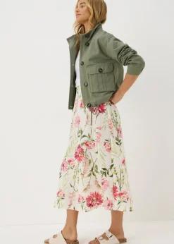 Skirts>Papaya Pink Floral Flared Hem Midaxi Skirt