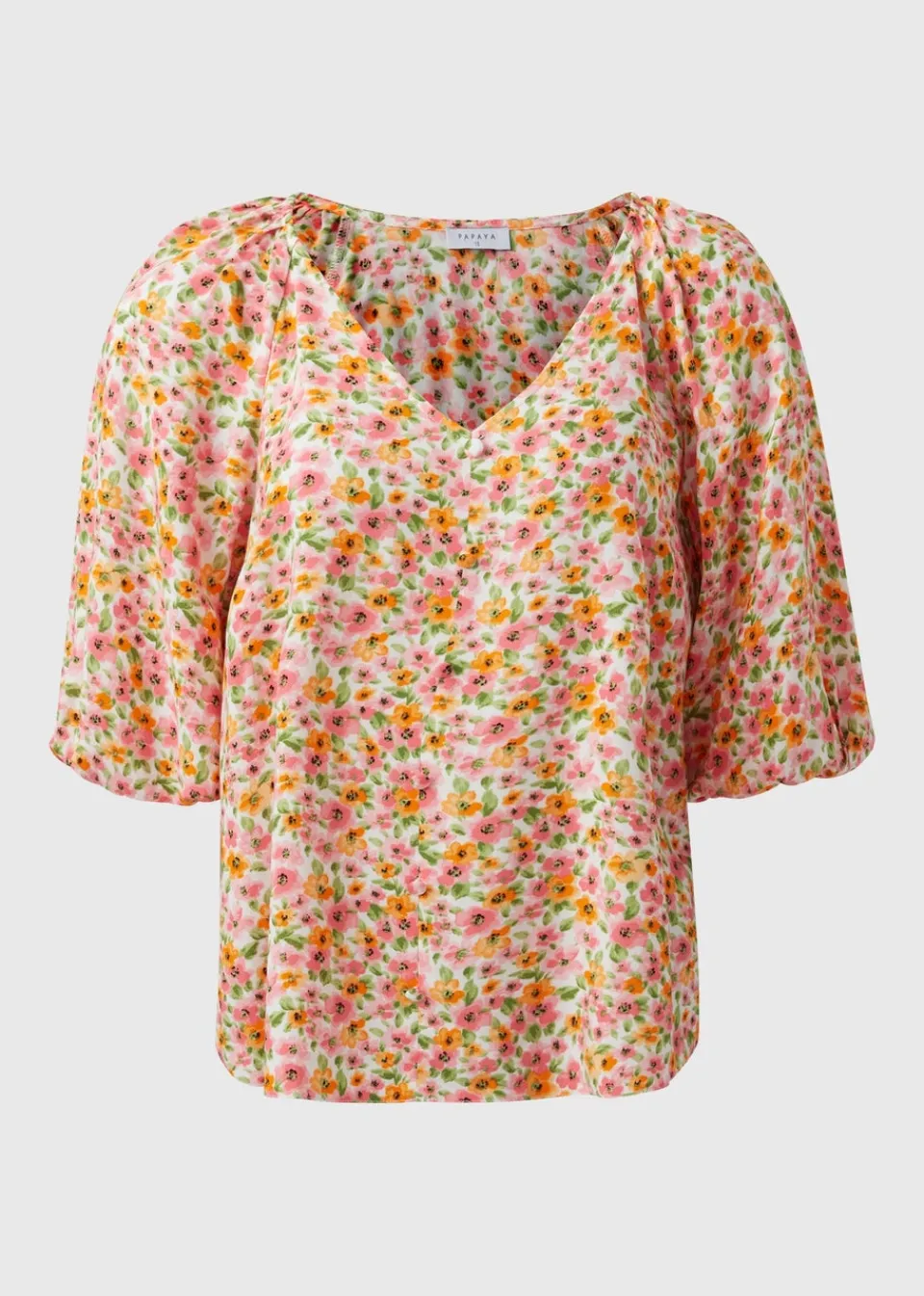 Tops>Papaya Pink Floral Tea Blouse