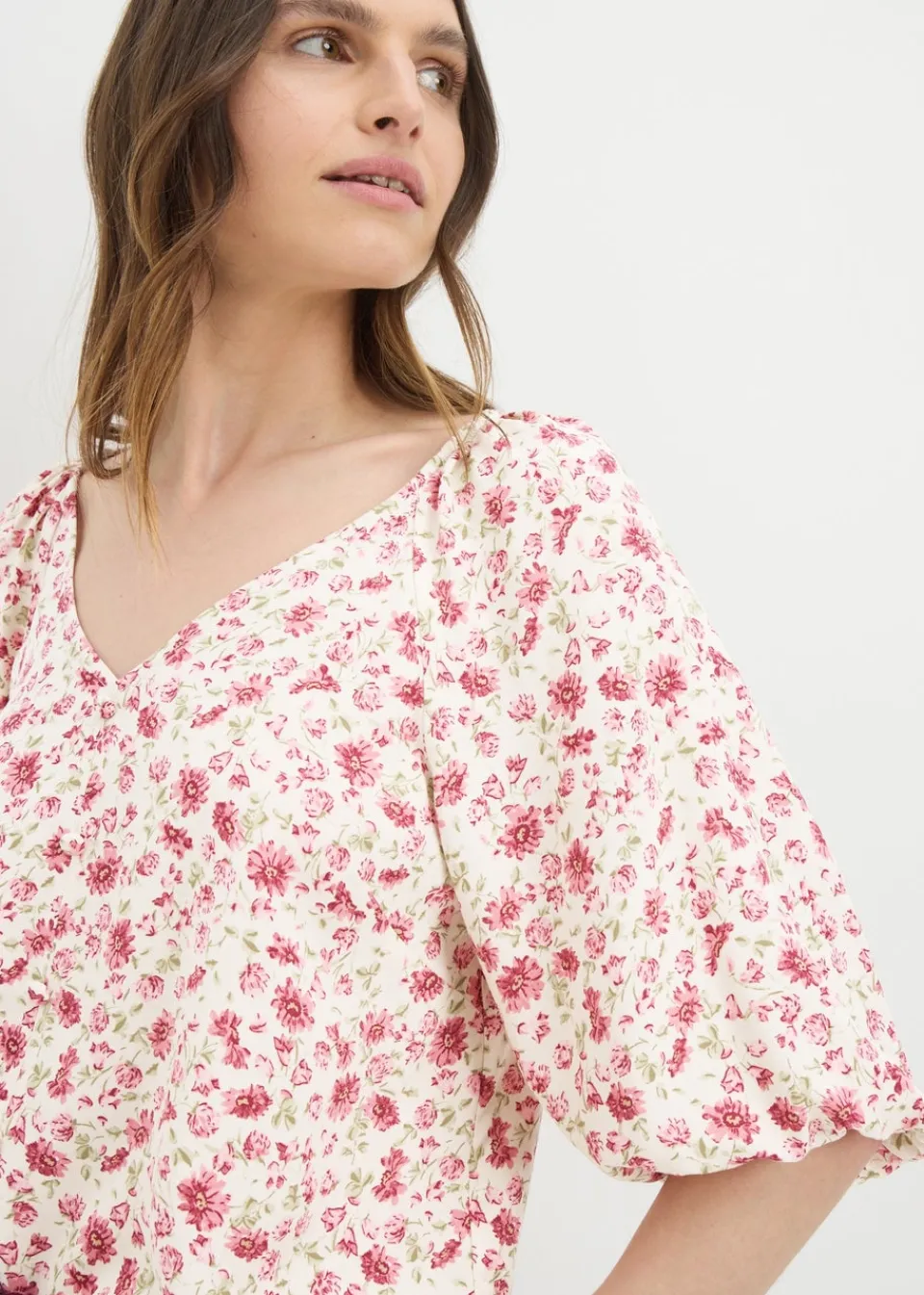 Tops>Papaya Pink Floral Tea Top