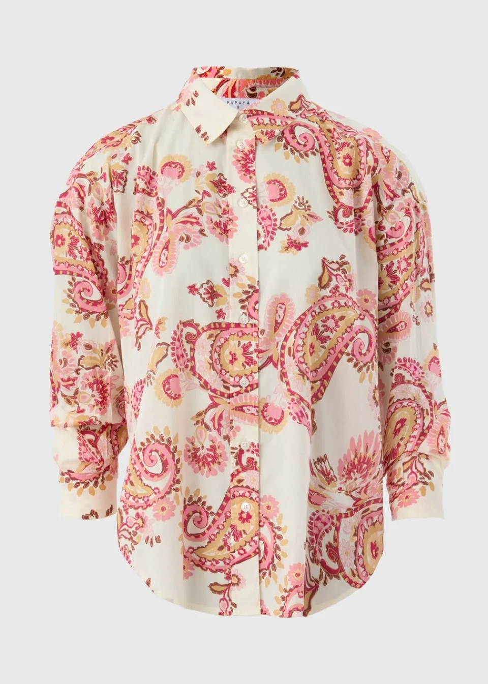 Tops>Papaya Pink Paisley Print Cotton Shirt
