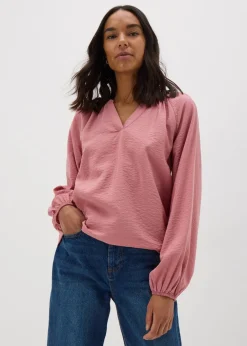Tops>Papaya Pink Popover Blouse