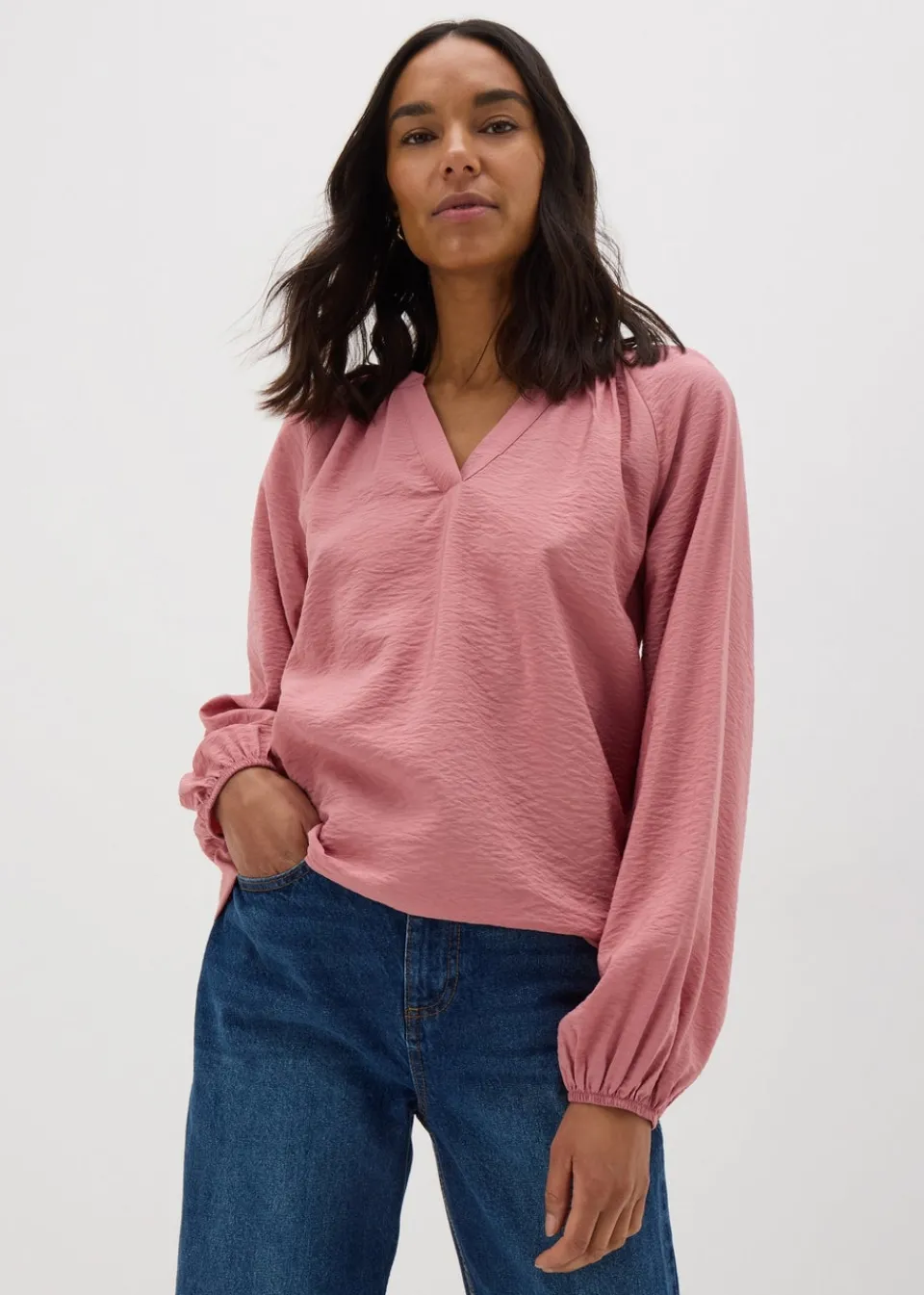 Tops>Papaya Pink Popover Blouse