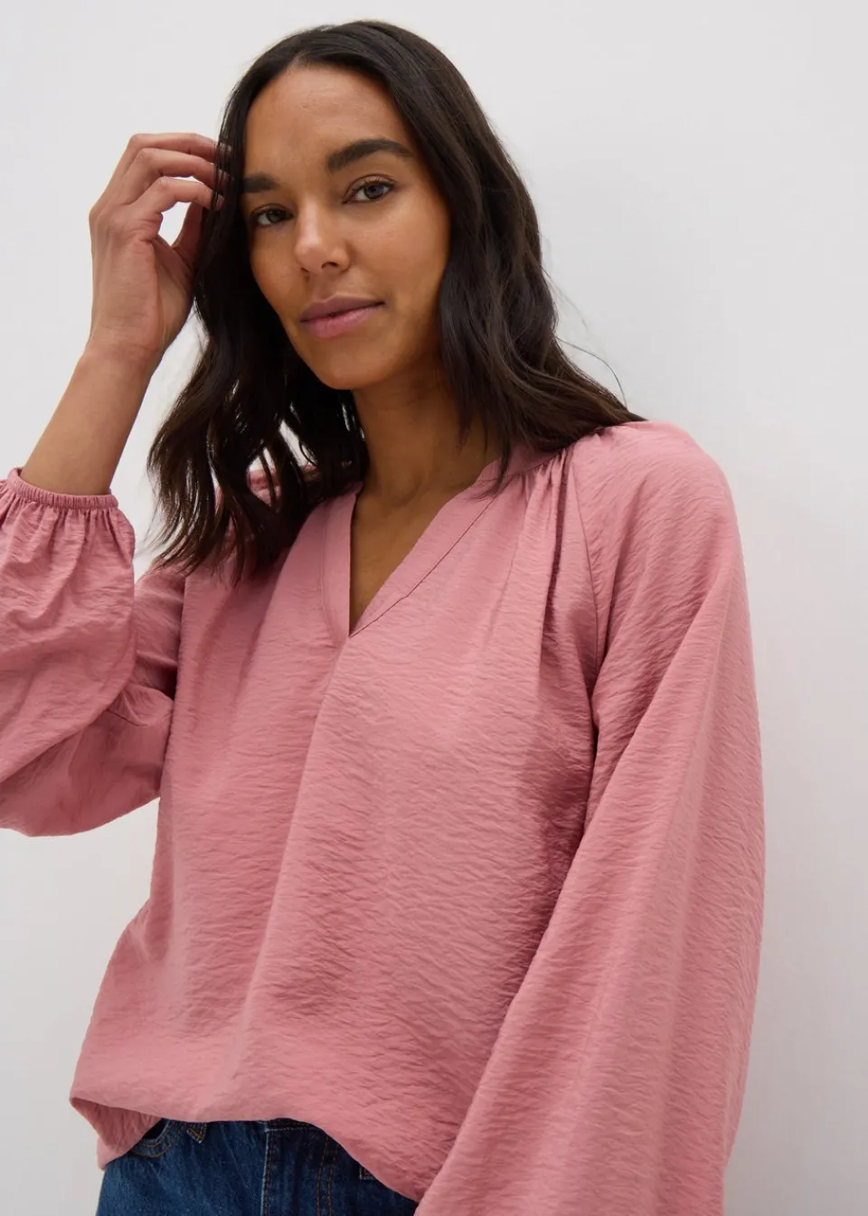 Tops>Papaya Pink Popover Blouse