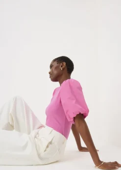 T-Shirts>Papaya Puff Sleeve T-Shirt Pink