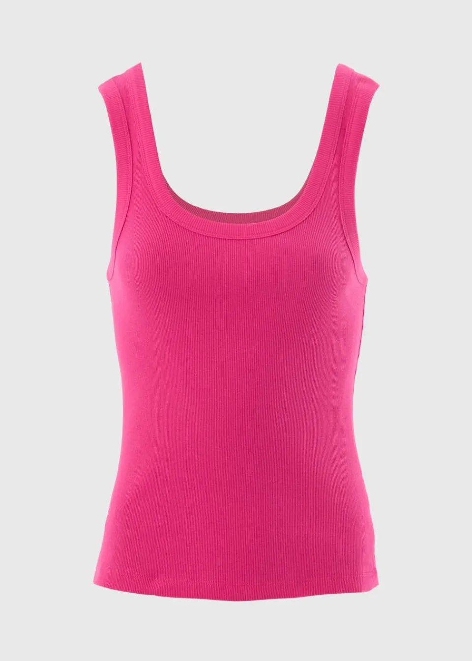 Tops> Pink Ribbed Scoop Neck Vest