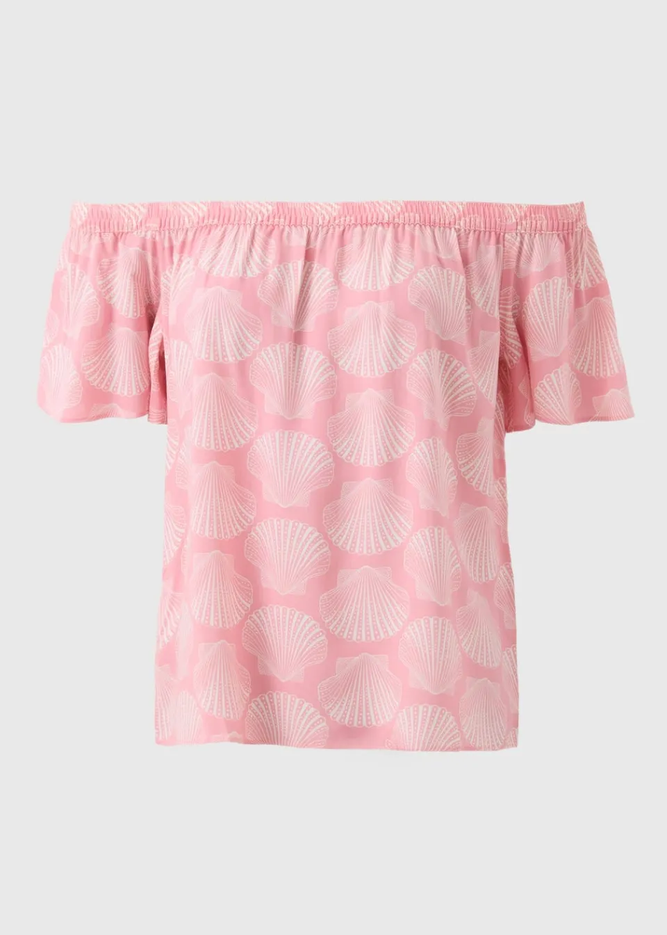 Tops>Papaya Pink Shell Print Bardot Top