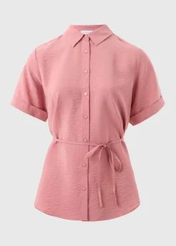 Tops>Papaya Pink Short Sleeve Tie Shirt