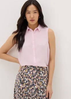 Tops>Papaya Pink Sleeveless Shirt