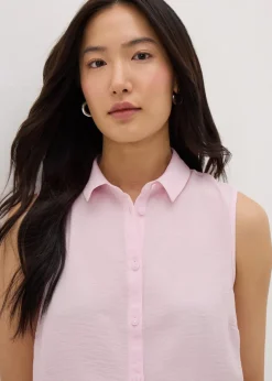 Tops>Papaya Pink Sleeveless Shirt