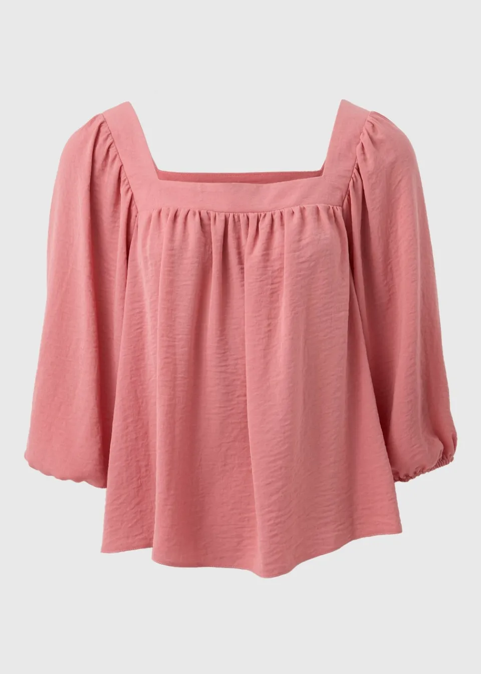 Blouses & Shirts>Papaya Pink Square Neck 3/4 Sleeve Blouse