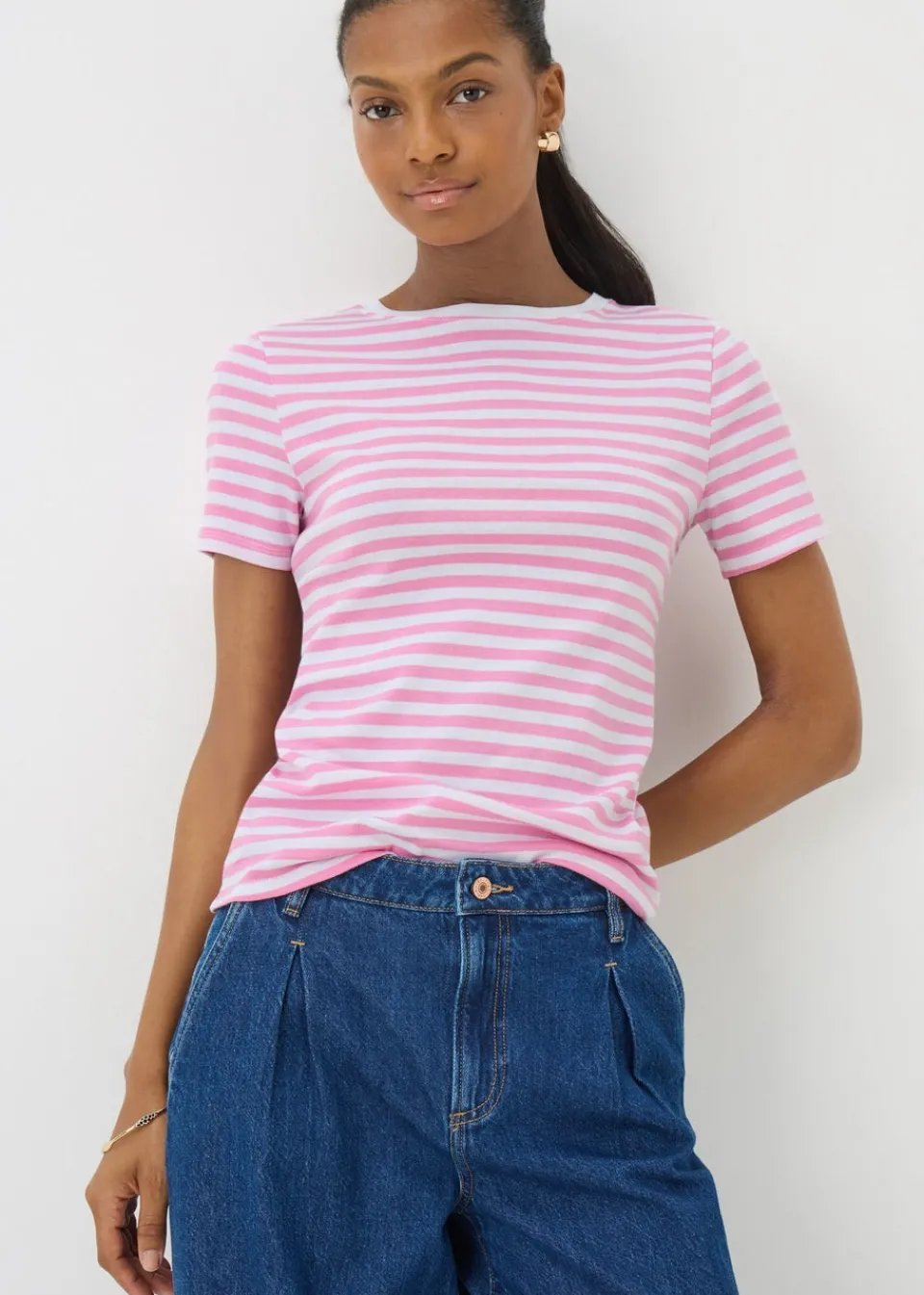 T-Shirts>Papaya Pink Stripe Fitted T-Shirt